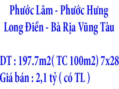 Chính Chủ Cần Bán Lô Đất Phước Lâm Phước Hưng Long Điền Bà Rịa Vũng Tàu